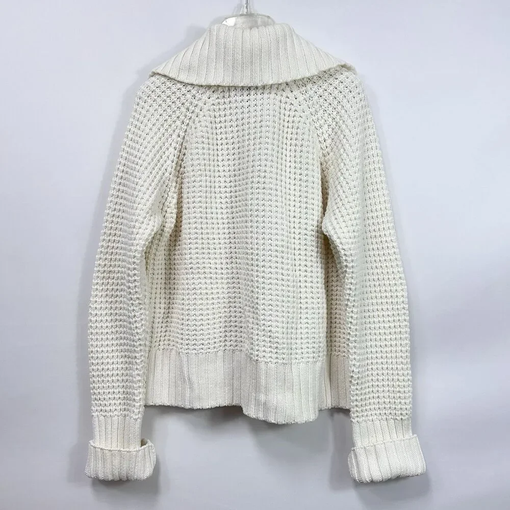 Route 66 Chunky Knit Shawl Collar Full Zip Ivory Cardigan With Pockets Women’s L - Picture 5 of 16